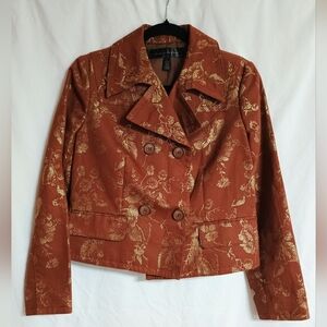 Apostrophe Brown and Gold Floral Pea Coat